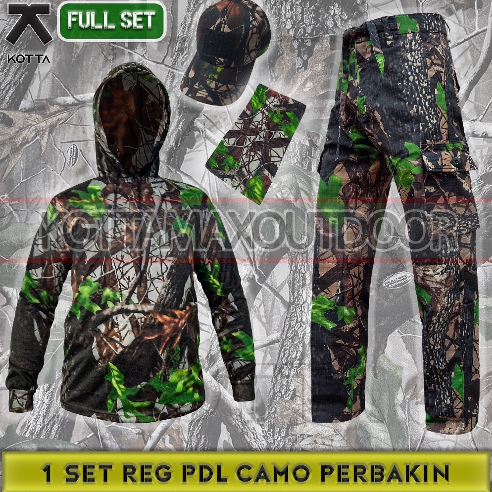 Update SATU SET SETELAN BAJU KAOS HOODIE CELANA TOPI KAMUFLASE CAMO PERBAKIN HUNTING BERBURU