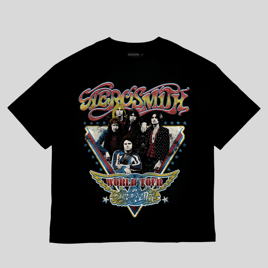 DISASTR Kaos Band Hitam Aerosmith World Tour Tshirt