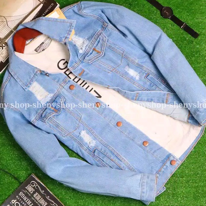 PROMO SEMANGAT SEVENTYONE  Jaket Pria Distro Wangkers Jaket Jeans Jins Sobek Destroy Warna Hitam Bio