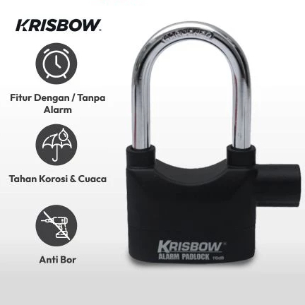 GEMBOK ALARM ANTI MALING KRISBOW ORIGINAL/GEMBOK KUNCI PAGAR RUMAH TAHAN AIR ORI