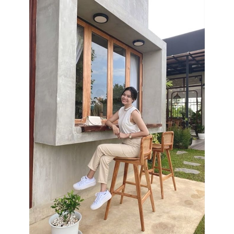 Kursi Bar Rotan Stool Bar Rotan Stool Chair Rotan Kayu Jati Solid Jepara