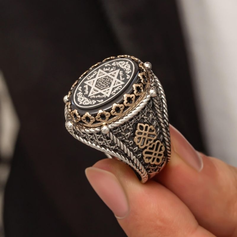Cincin Silver Turki Ottoman Black Oniks Stempel Nabi Sulaiman Perak 925
