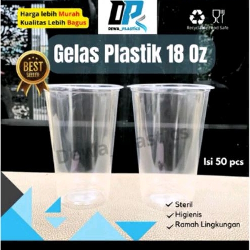 Gelas Plastik Datar Uk 18 Oz/Cup Plastik 18oz isi 50pcs