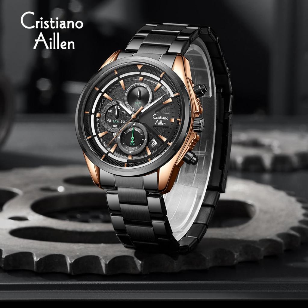 JAM TANGAN PRIA CRISTIANO AILLEN CA 8890 RANTAI STAINLESS STEEL CRONOGRAFH WATER RESISTANT 30ATM