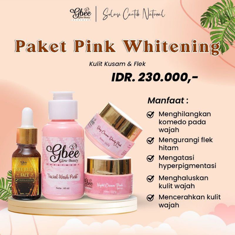 Gbee Glow Beauty paket pink whitening / paket sKincare Gbee Glow untuk mencerahkan kulit
