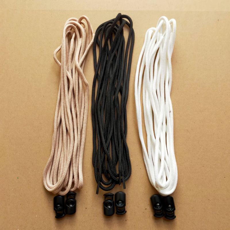 Tali Sepatu PDL Bulat Panjang  / Warna HITAM, PUTIH, CREAM, COKELAT - TALI KARET CELANA PDL