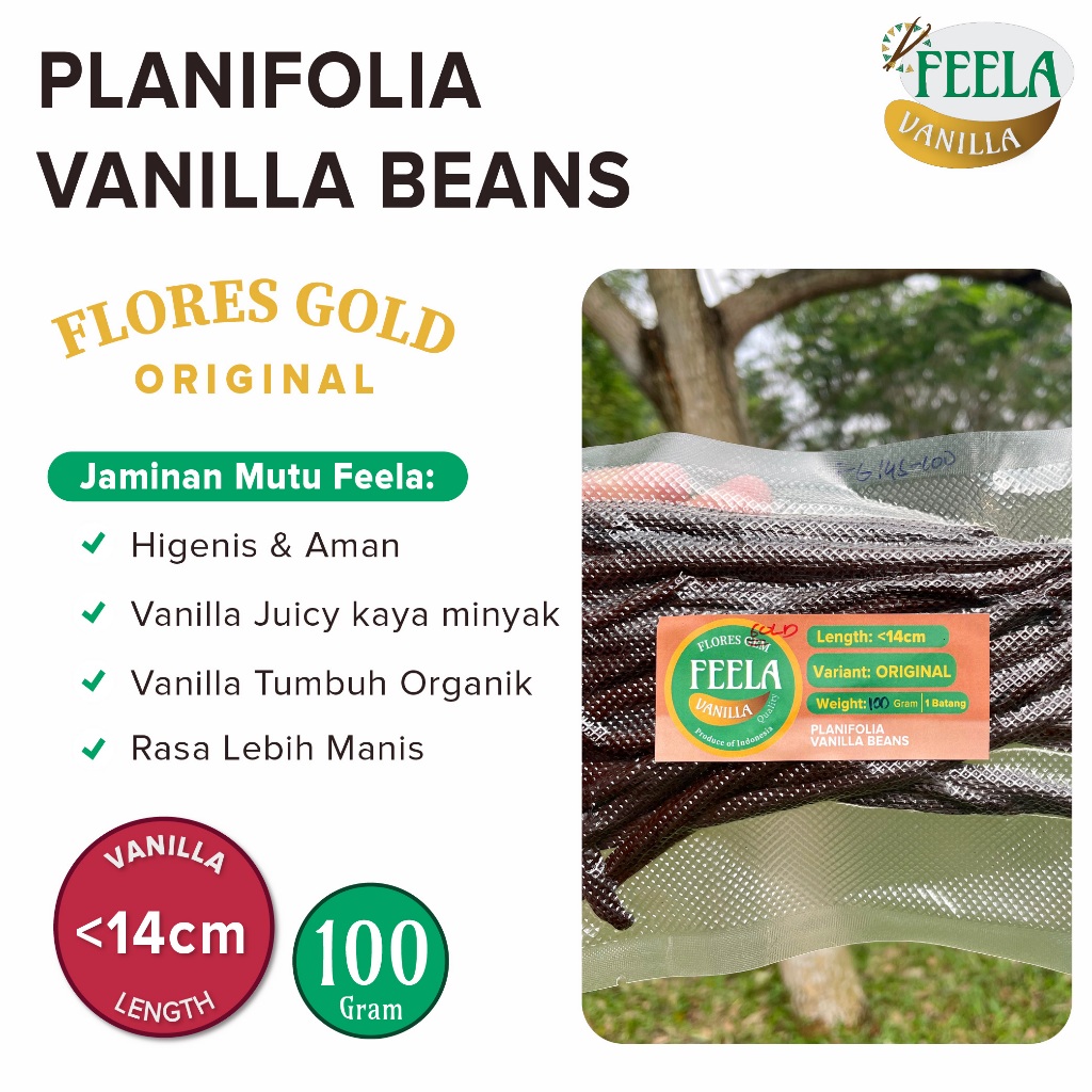 

Vanilla Beans Planifolia Grade A Flores Gold Original 100 gram