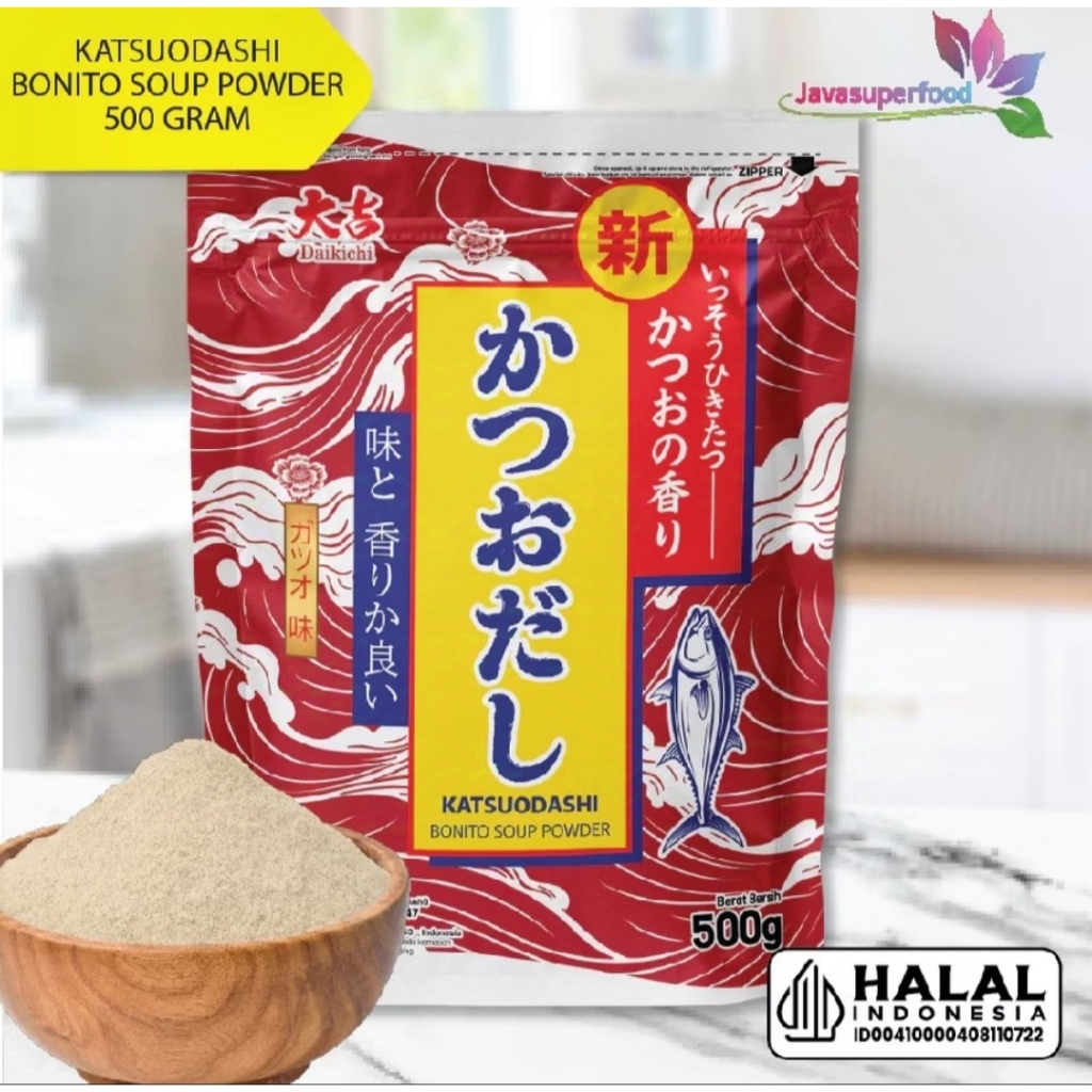 

Bubuk Ikan Bonito Kering - Daikichi Katsuodashi Bonito Soup Powder - Bubuk Katsuobushi - 500g - Halal