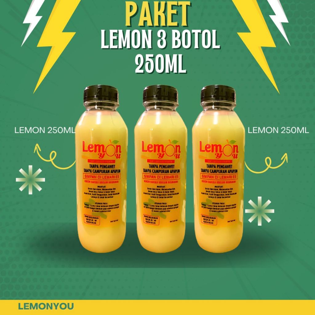 

PAKET HEMAT 3 BOTOL 250ML SARI LEMON ASLI MINUMAN PELANGSING JUS DIET