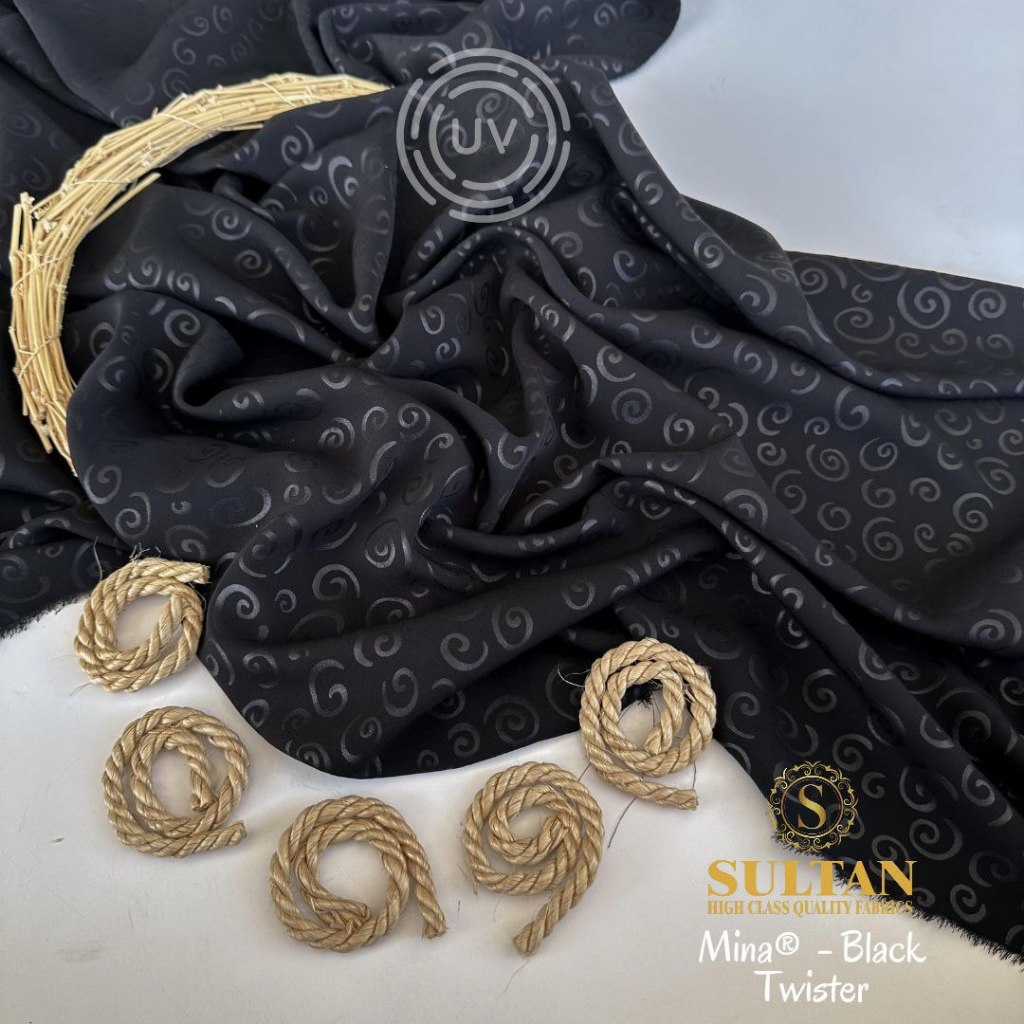 50CM EMBOS TWISTER MINA JET BLACK (HITAM NORMAL) ANTI UV KAIN ABAYA SULTAN