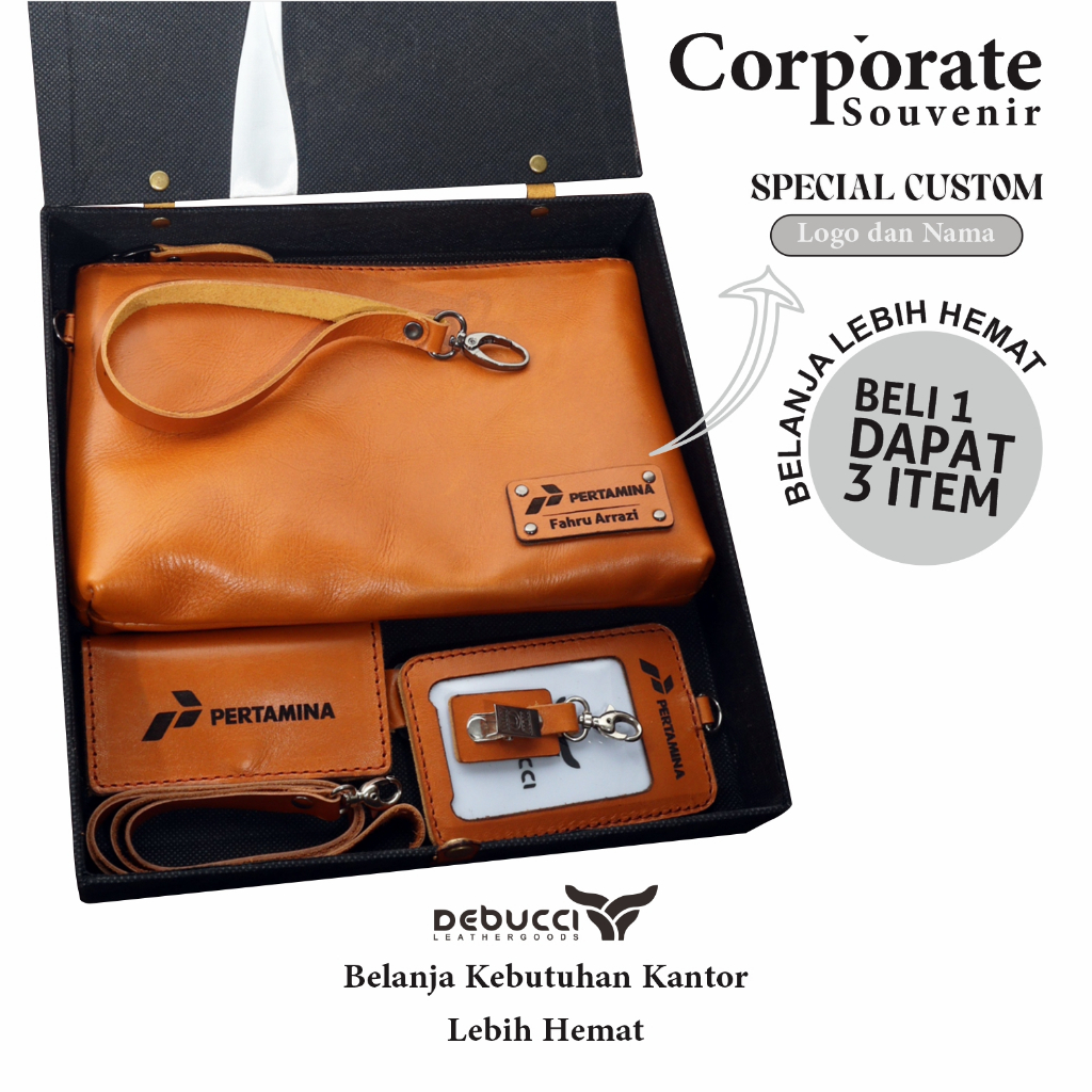 Debucci leather goods -  PAKET BUNDLING 1 Clutch Bag ID Card Holder Gantungan Kunci Kulit Asli