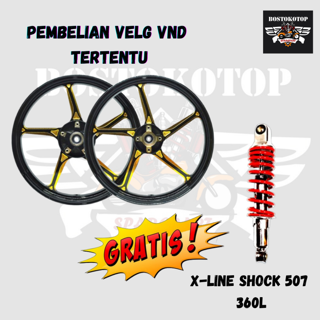 X-Line Shock Shockbreaker Tipe 507 360L Warna Red Chrome (Free Produk pembelian VND Velg Tertentu)