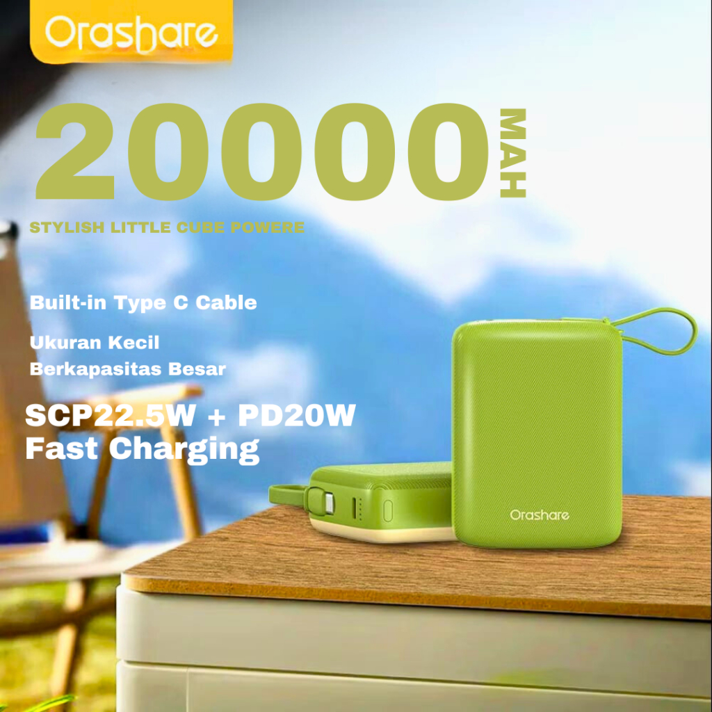 Orashare PM20C Mini Power Bank 20000mah Built-in Type-C Kabel PD20W Fast Charge Ultra-Portabel