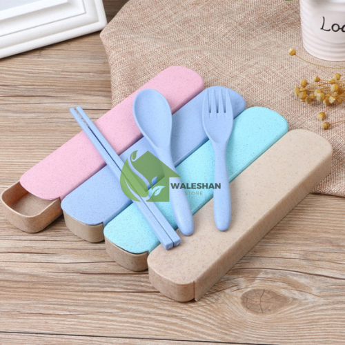 Paket Alat Makan Sendok Garpu Sumpit Jerami Food Grade Perlengkapan Makan Piknik Camping Hiking Port