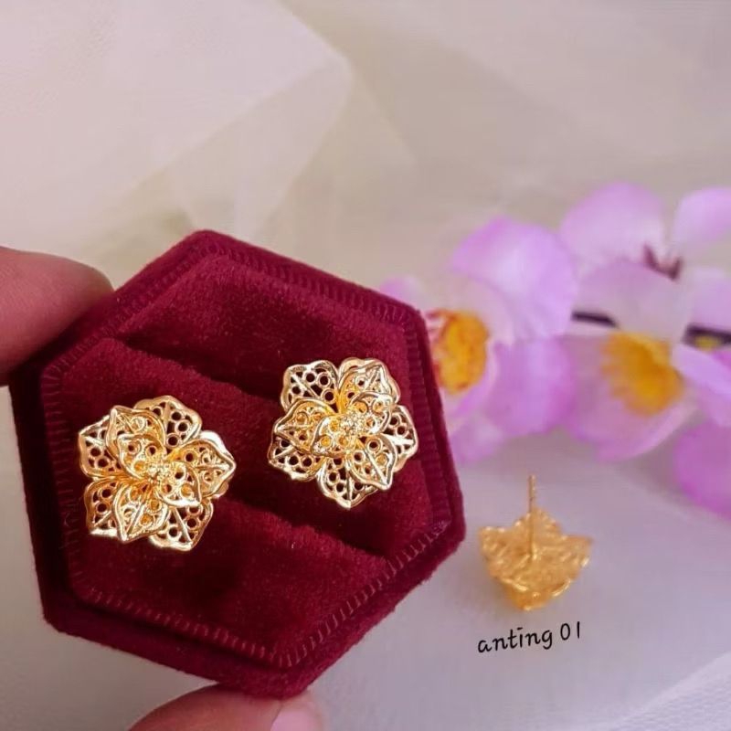 Anting bunga kendari replika emas 24k