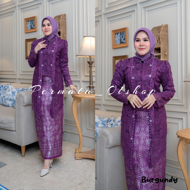 Permata Olshop / Tunik Kancing Amora NK / Setelan Kebaya Wisuda Brukat Modern / Kebaya Brukat Kancin