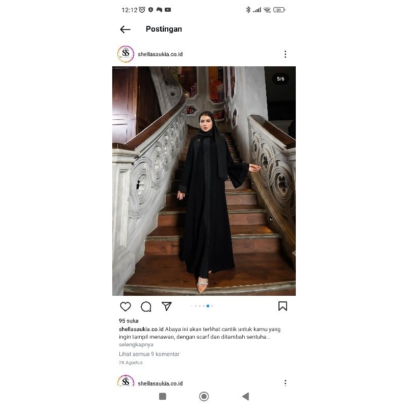 Shella Saukia  ori dress abaya set pashmina hitam