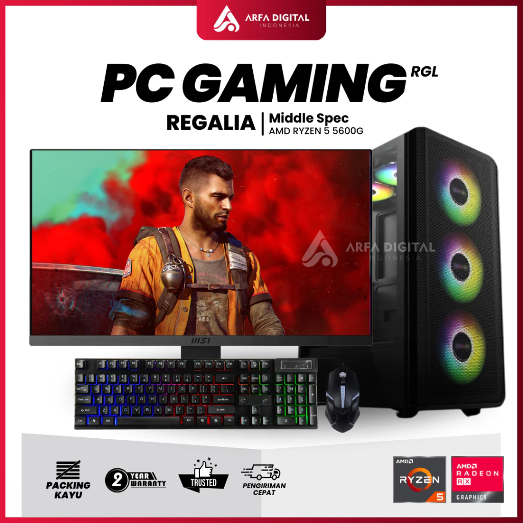 PC Gaming Fullset AMD Ryzen 5 5600G RAM 32GB Monitor 24" Keyboard Mouse Gaming Siap Pakai | REGALIA