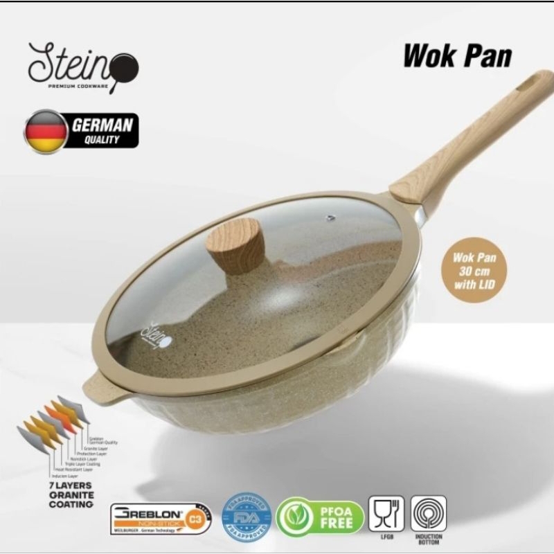 STEIN Cookware Onyx Wok Pan Wajan Anti Lengket 30cm + Tutup Ready