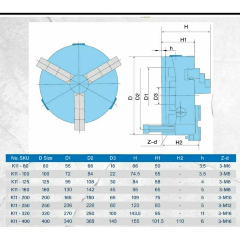 San ou claw bubut 8" 3 jaw-claw bubut