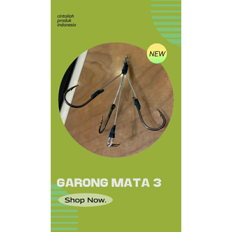 kail garong 15 BESAR,  3 mata baja seling, dengan snap dan kili kili