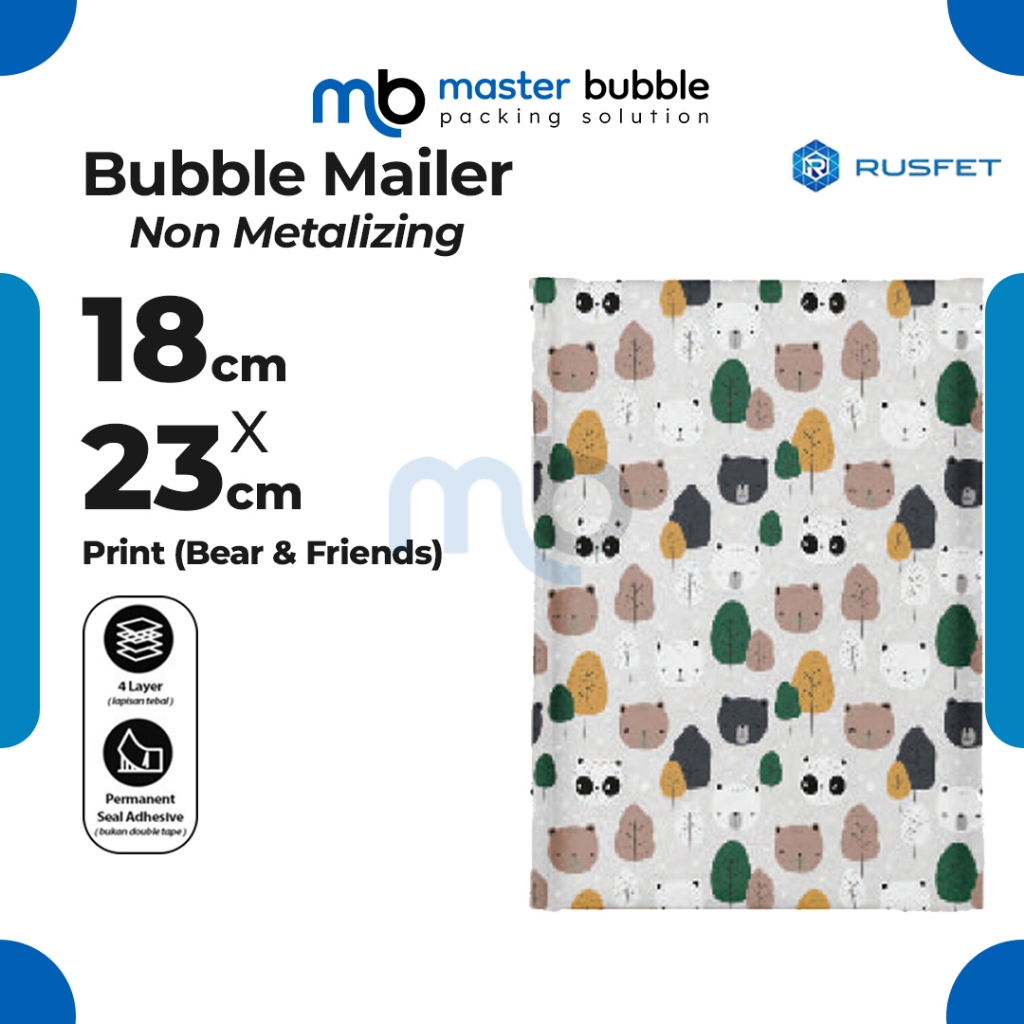 Amplop Envelope Bubble Mailer Bear Friends 18 x 23 cm / Security Bag Mailer Rusfet Harga Ecer Satuan