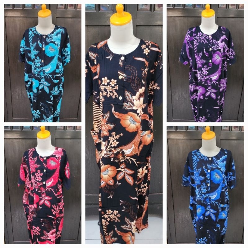 Longdress Kencana Ungu label biru lengan pendek / Daster panjang lengan pendek LD 120 cm