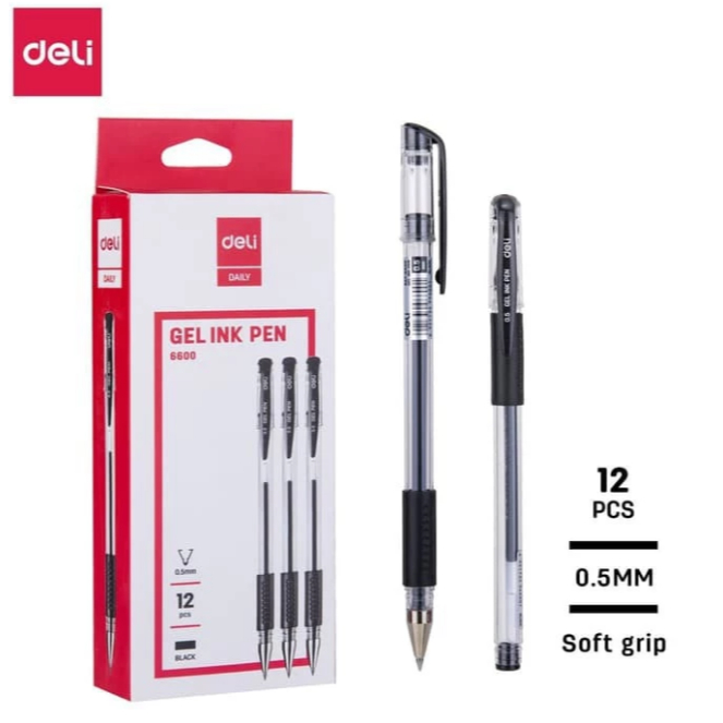 

(BOBOMART) Deli 1 PACK 12 PCS Pen Gel 0,5mm Pulpen Gel Pena Gel Pulpen Deli Bolpoin Gel Bulpen Murah