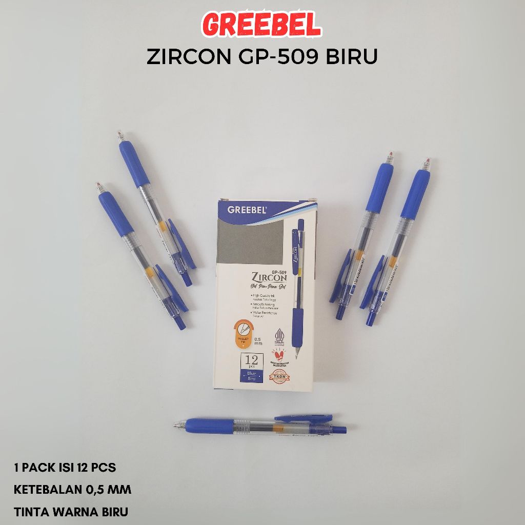 

GREEBEL PULPEN GEL / Gel Pen Zircon GP-509 0.5 Biru / Ballpen Gel Ballpoint Bolpen Bolpoin Pena Gel