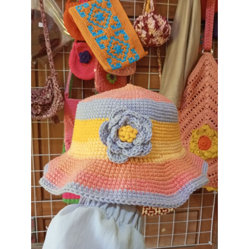 Topi rajut / topi pantai rajut / topi rajut warna warni