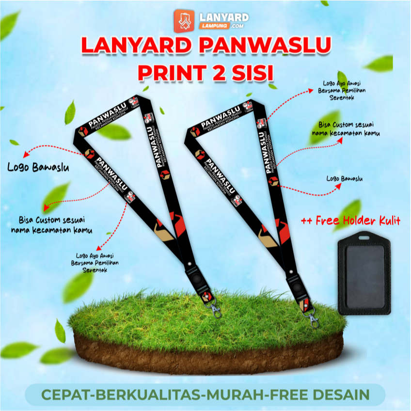 

LANYARD TALI ID CARD PANWASLU PREMIUM PRINT 2 SISI PLUS HOLDER BISA CUSTOM NAMA KECAMATAN