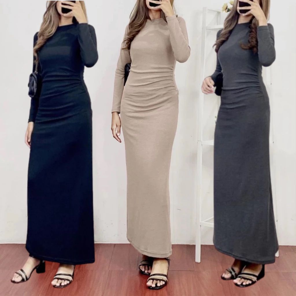 PREMIUM GIVINA LONG DRESS WANITA RIB KNIT BASIC | KNIT DRESS ORINA LONG DRESS | DRESS MUSLIMAH | GAM