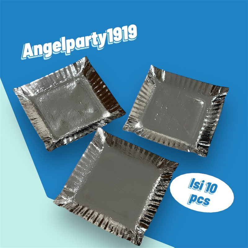 piring kue kotak silver / piring kue ulang tahun kotak