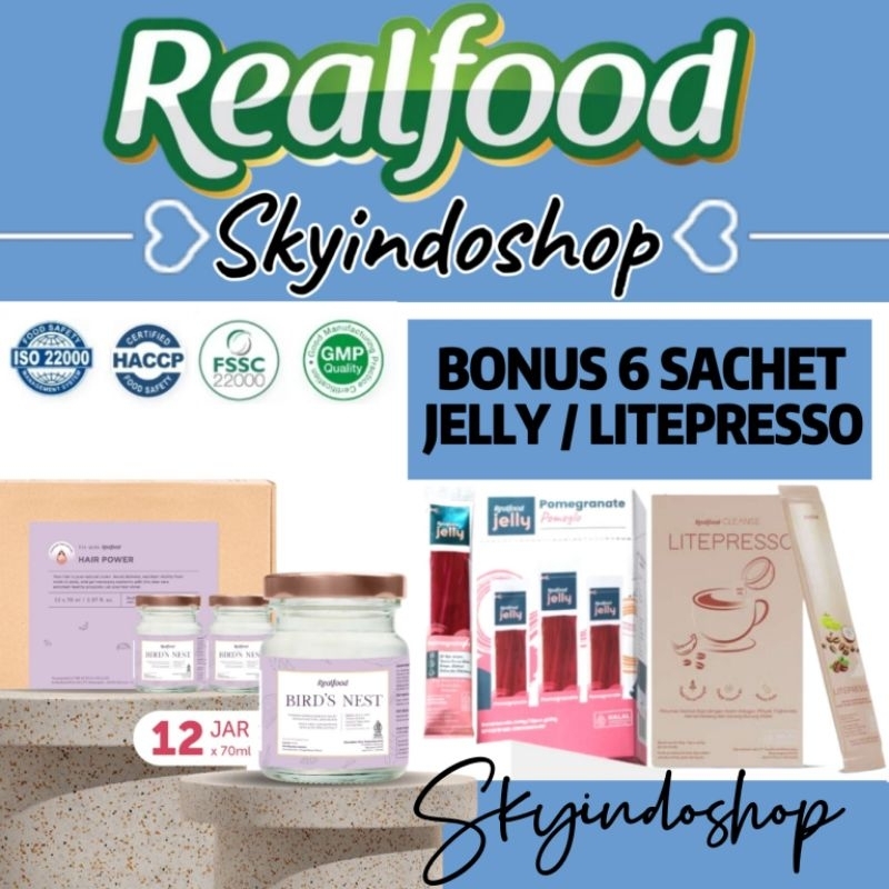 

Realfood Hair Power ( P.12 Bonus 6 Sachet Jelly / Coffee ) Minuman Sarang Burung Walet Bpom Halal