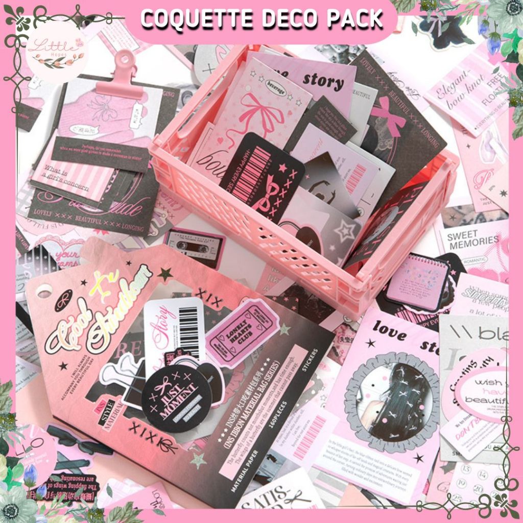

COQUETTE Deco 160PCS DIY Material Stickers Washi Paper Journal Diary Ribbon Korea Style Viral COD