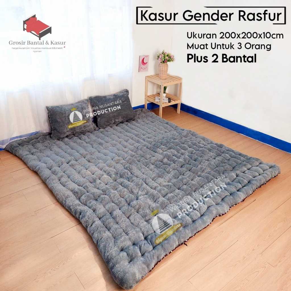 Kasur Gender Bulu Rasfur 200 x 200 x 10 cm Plus 2 Bantal Kasur Lantai Bulu Muat 3 Orang