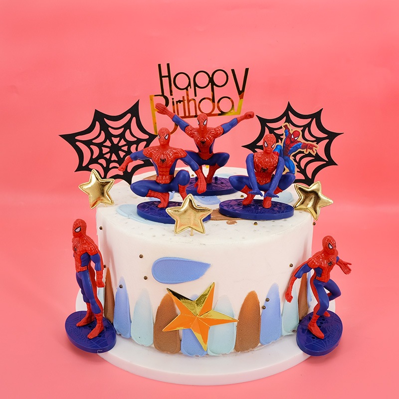 [TOPPER SPIDERMAN] Cake Topper Ulang Tahun Spiderman, Topper Cake Happy Birthday Motif Karakter, Tus