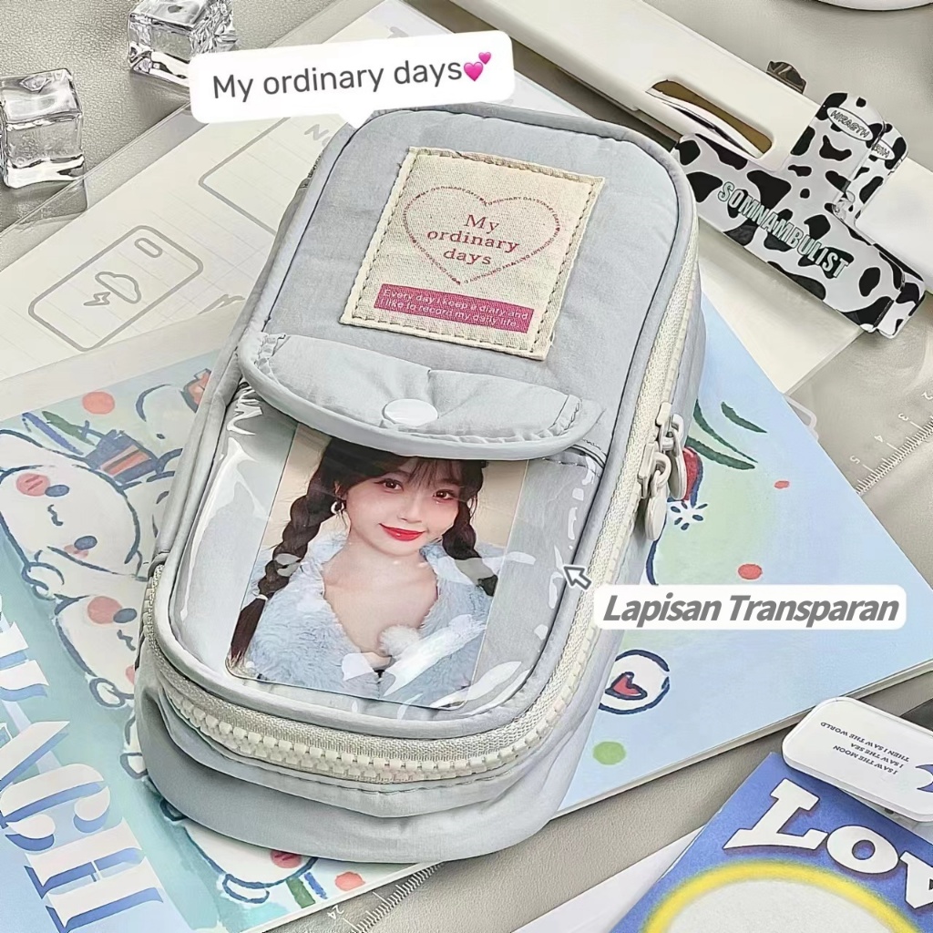 

【Gaya Baru】Tempat Pensil ins Kapasitas Retro Heart Zipper Transparent Besar Slip Pocket 3D Tempat Pencil