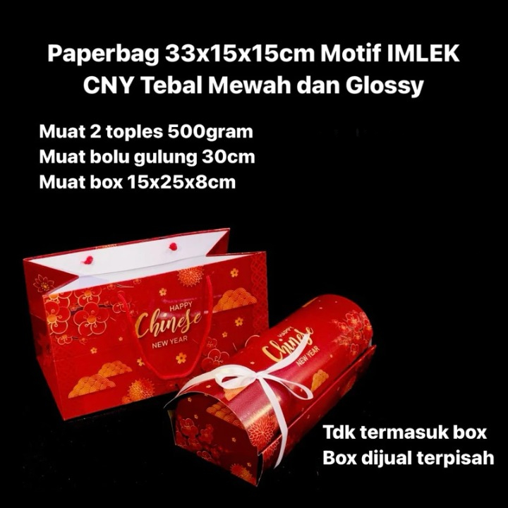 

1 Pack Isi 2 Pcs Paperbag Imlek Packaging Parcel Imlek Muat 2 Toples Ukuran 33x15x15cm