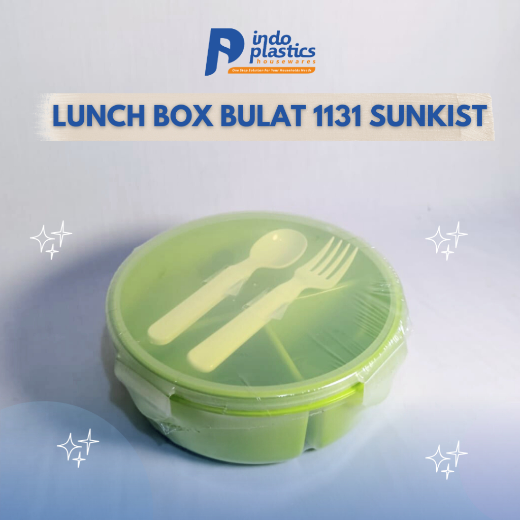 Lunch Box/Tempat Makan/Bekal Bulat 1131 Hijau Golden Sunkist/Lunch Box Plastik Sekat 3 BPA FREE