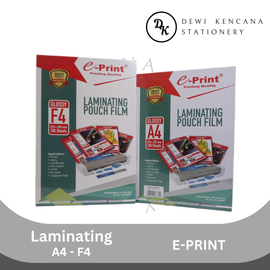 

Plastik Laminating Pouch Film Glossy E-PRINT A4 / F4 100 Lembar