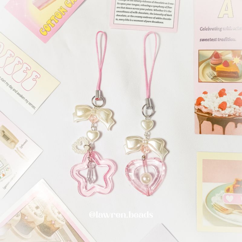 Pink & Pearl Phonecharm - Gantungan hp kunci korean lucu