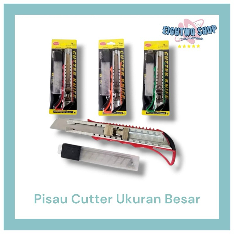 

Pisau Cutter Ukuran Besar FREE Refill 18mm Kater Pemotong Kertas Super Tajam Cuter Alat Potong Kardus Plastik Silet