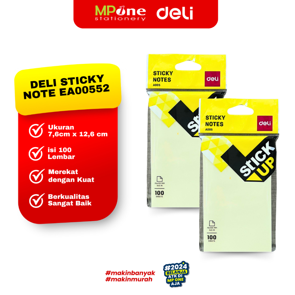 

(1 SHEET) Deli Sticky Note EA00552 3 X 5 YELLOW 100 Lembar / Memo Catatan Mini DELI / Stik Notes