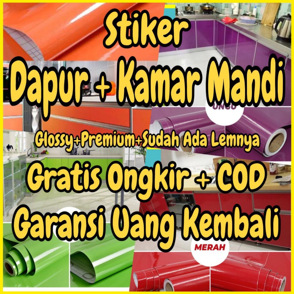 Wallpaper kitchen set sticker lemari stiker kitchen set kulkas kabinet GLOSSY WARNA MERAH HIJAU HITA