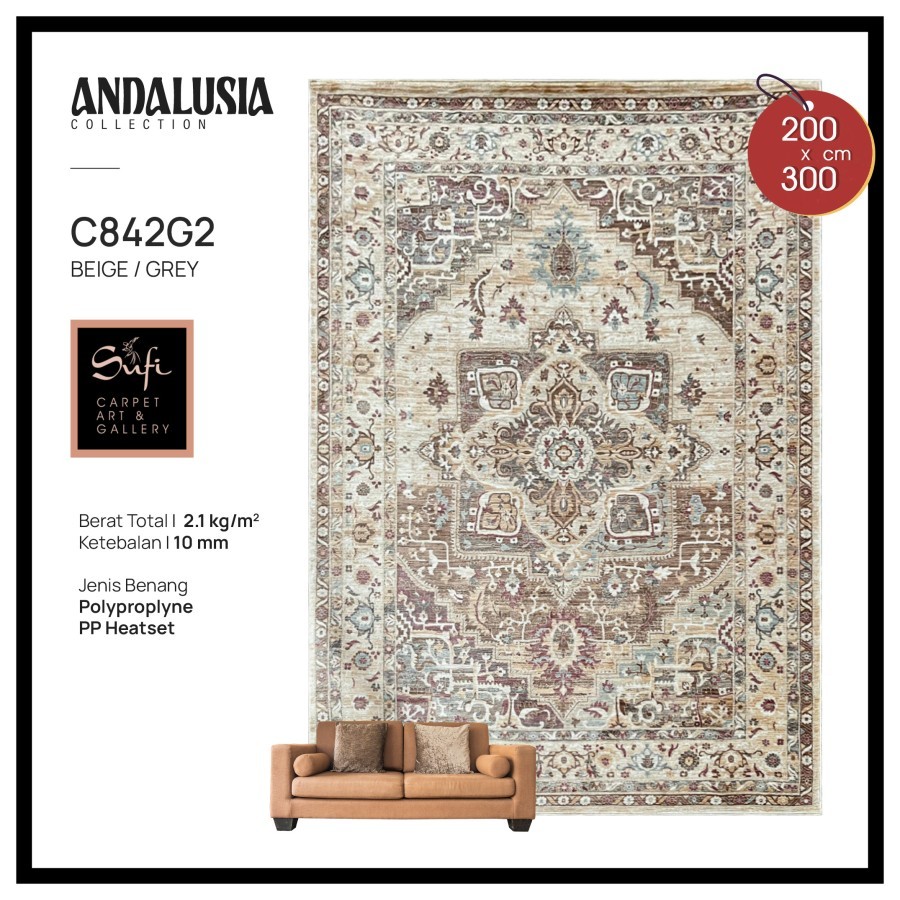 Karpet Abstrak Minimalis Turki Andalusia 200x300 - Q3