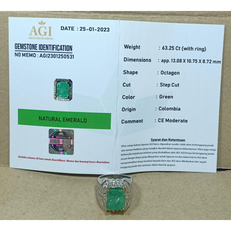 CINCIN BATU PERMATA ZAMRUD BERSERTIFIKAT ORIGINAL COLOMBIA