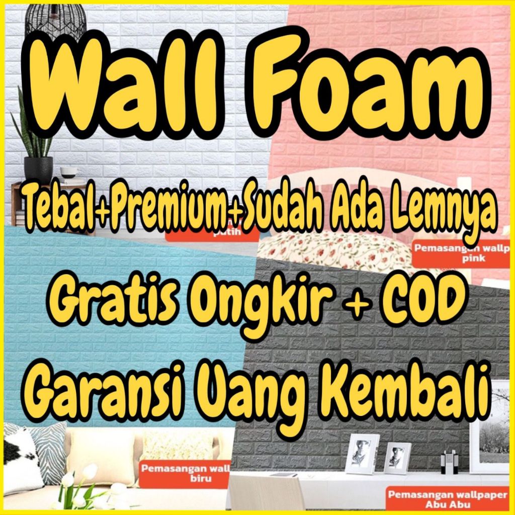 WALLFOAM 3D BATA PUTIH PINK HIJAU BIRU ABU KUNING HIJAU WALLPAPER DINDING KAMAR ANAK PEREMPUAN BEST 