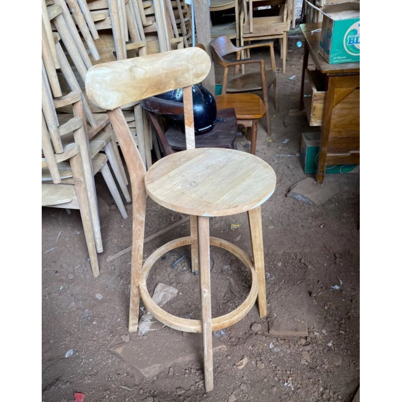 Kursi Bar Cafe Minibar Minimalis Modern Kayu Jati Kitchen Stoll