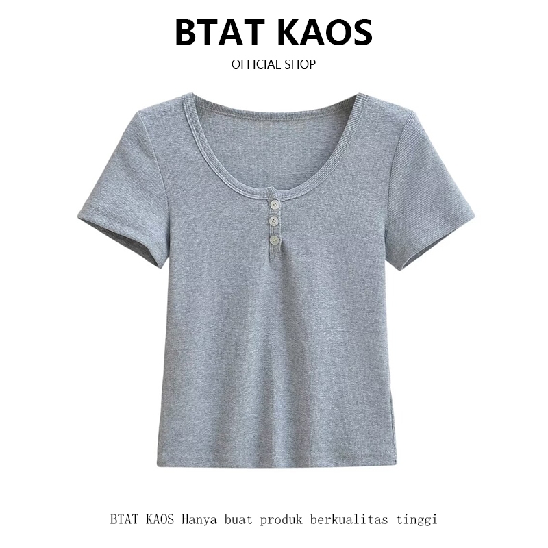 BTAT Baju Atasan Kancing Depan Rib Wanita Terbaru / Kaos Crop Polos Ramping Korean Style
